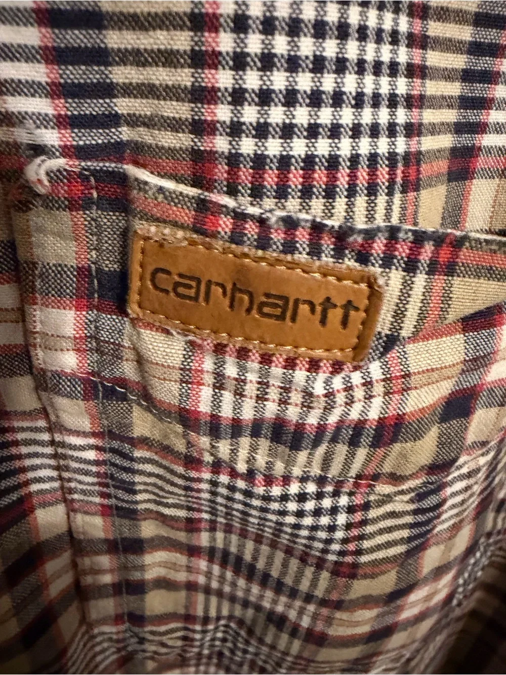 Carhartt Short-Sleeve Plaid Button-Down Shirt in Beige, Burgundy and Navy